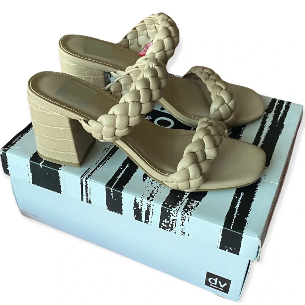 NWT NEW DV Dolce Vita Tessa Chunky Braided Heel Sandal Cream Tan NIB block - Picture 3 of 6